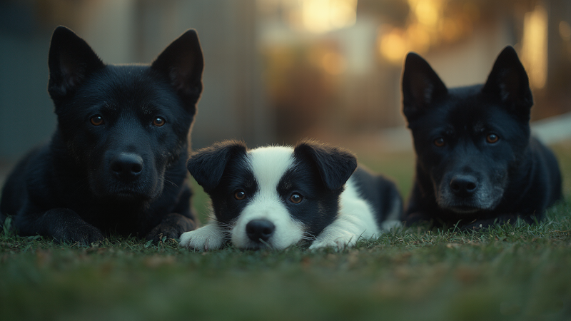 16x9_電影感照片_特寫_小區(qū)草坪上_溫順的黑白花小狗_小花_虛弱地趴倒